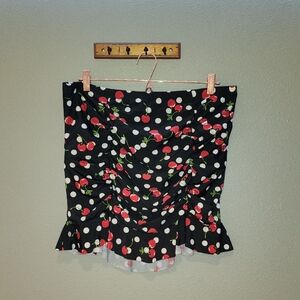 Torrid Black Swim Skirt with Red Cherry And White polka Dot Print